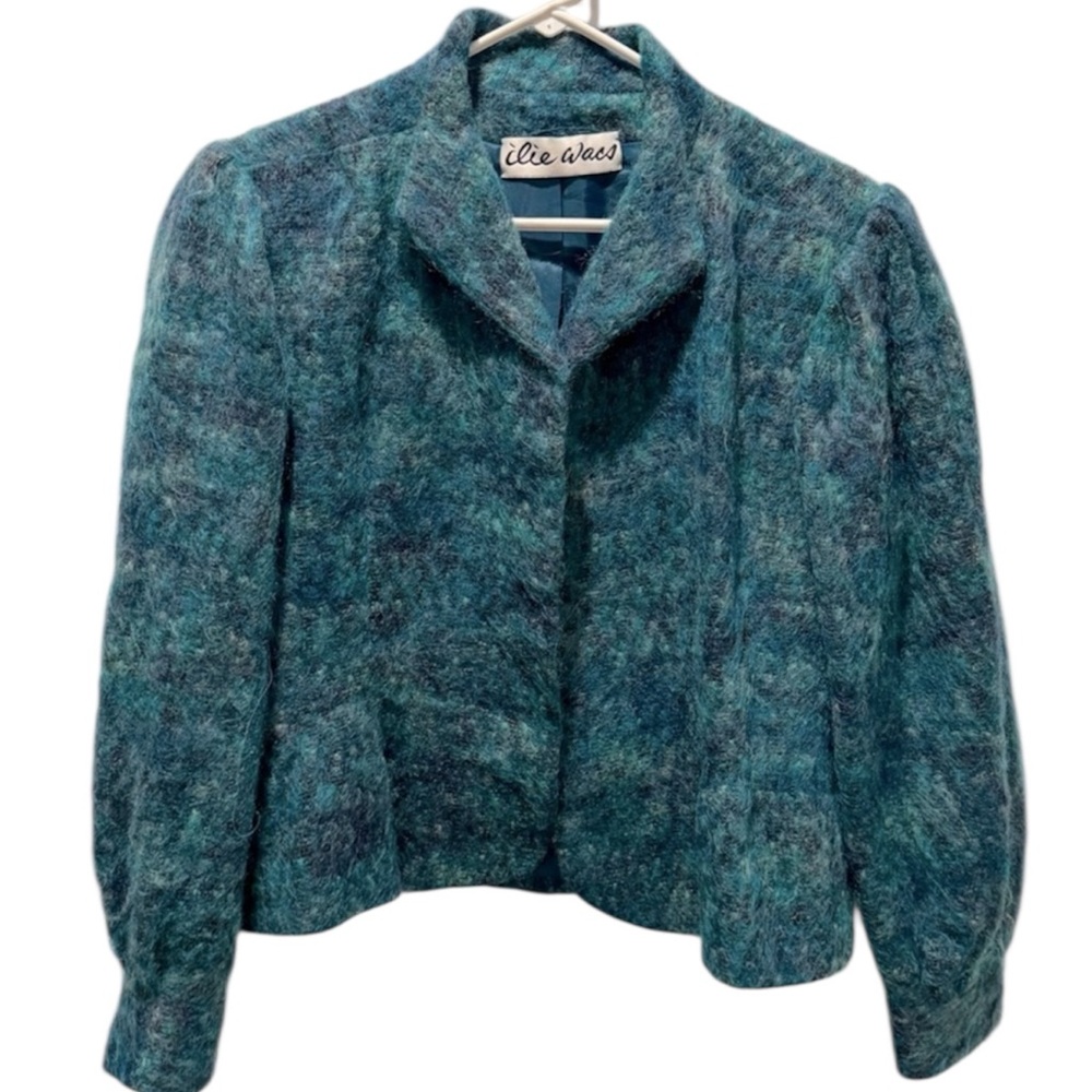Vintage Ilie Wacs Neimen Marcus Teal Open Front Jacket Size 14